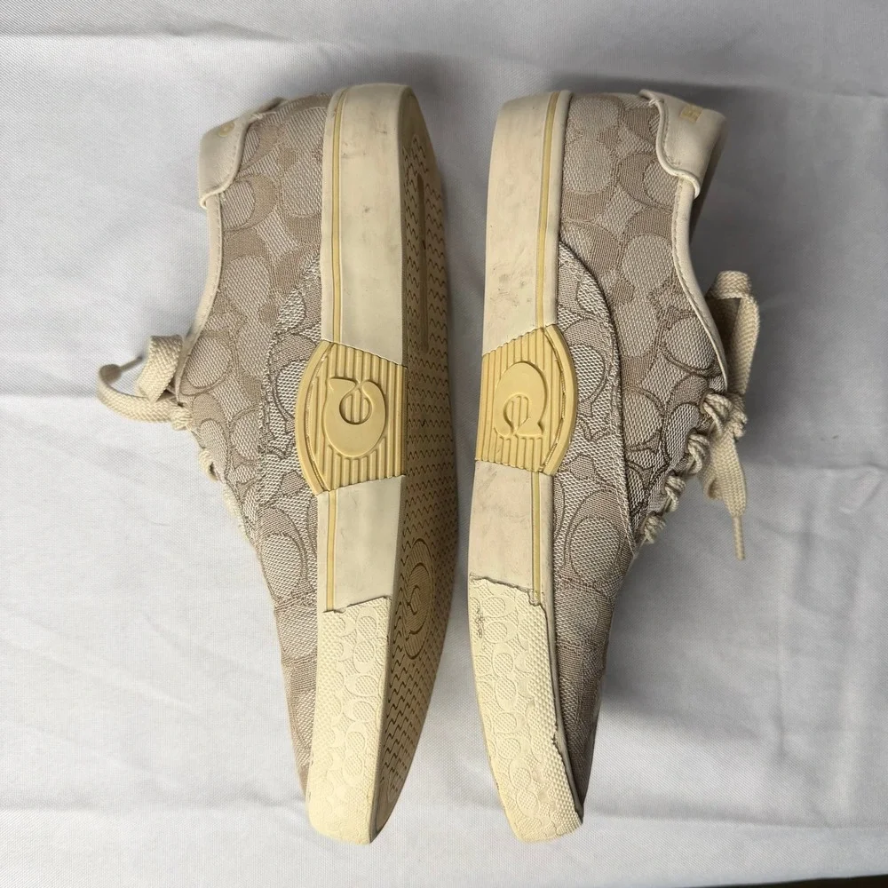 Coach Citysole Skate Sneakers 8 B Tan Signature Jacquard Canvas Designer Shoes